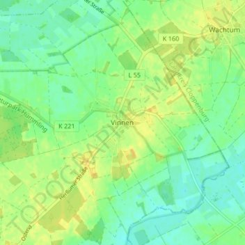 Carte topographique Vinnen, altitude, relief