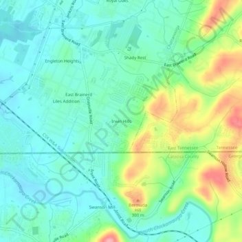 Carte topographique Irwin Hills, altitude, relief
