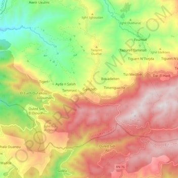 Carte topographique Guenzet, altitude, relief