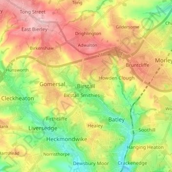 Carte topographique Birstall, altitude, relief