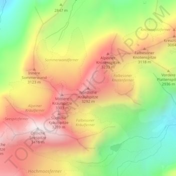Carte topographique Nördliche Kräulspitze, altitude, relief