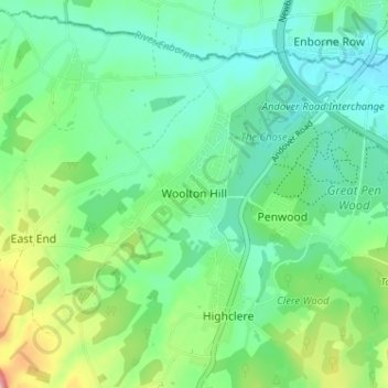 Carte topographique Woolton Hill, altitude, relief