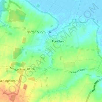 Carte topographique Thurlton Links, altitude, relief