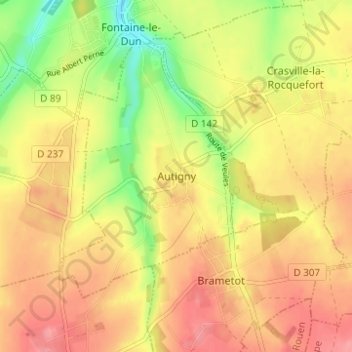 Carte topographique Autigny, altitude, relief