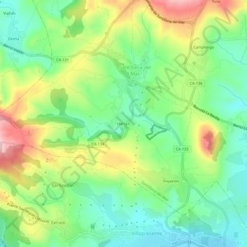 Carte topographique Herrán, altitude, relief