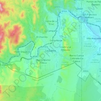 Carte topographique La Calera, altitude, relief