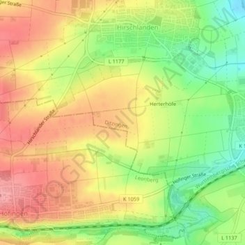 Carte topographique Hertern, altitude, relief