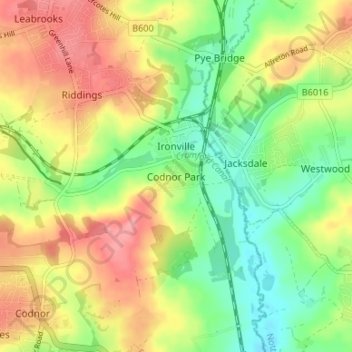 Carte topographique Codnor Park, altitude, relief