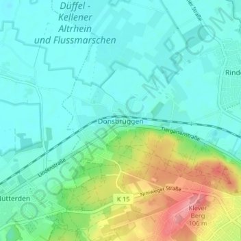 Carte topographique Donsbrüggen, altitude, relief