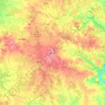 Carte topographique Beja, altitude, relief