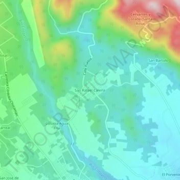 Carte topographique San Rafael Calería, altitude, relief