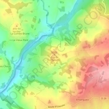 Carte topographique puy de la Cahville, altitude, relief