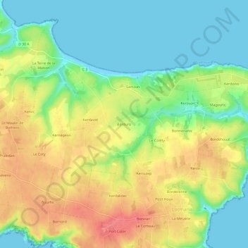 Carte topographique Borduro, altitude, relief
