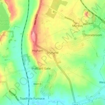 Carte topographique Shirland, altitude, relief