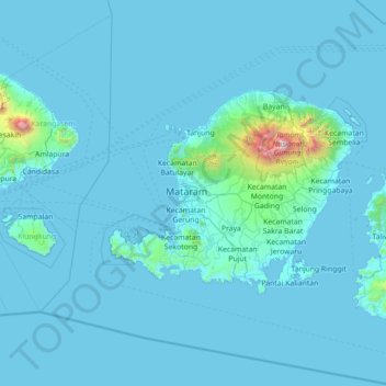 Carte topographique Kec. Cakranegara, altitude, relief