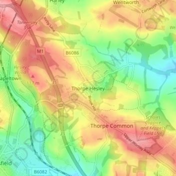 Carte topographique Thorpe Hesley, altitude, relief