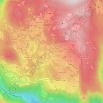 Carte topographique Gionghi, altitude, relief