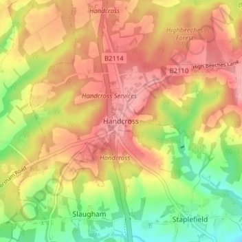 Carte topographique Handcross, altitude, relief