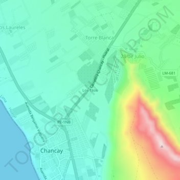 Carte topographique Los Tilos, altitude, relief