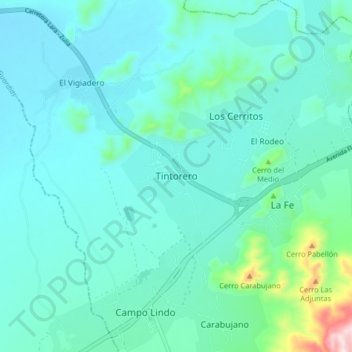 Carte topographique Tintorero, altitude, relief