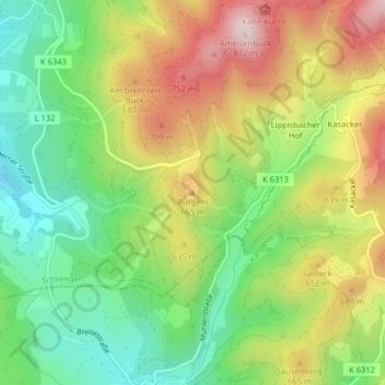 Carte topographique Bürgeln, altitude, relief