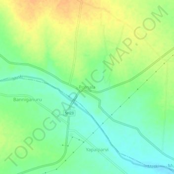 Carte topographique Potnala, altitude, relief
