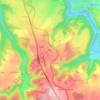 Carte topographique Pidière, altitude, relief