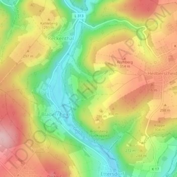 Carte topographique Hainchen, altitude, relief