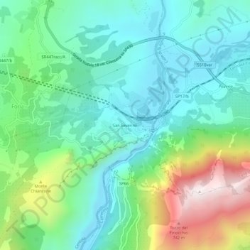 Carte topographique San Severino, altitude, relief