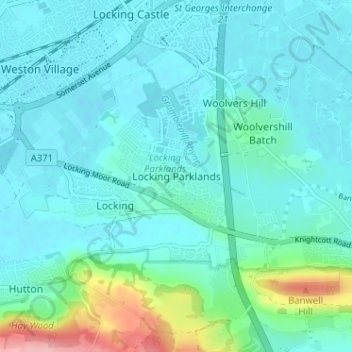 Carte topographique Locking Parklands, altitude, relief
