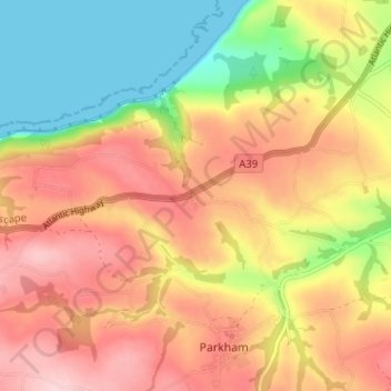 Carte topographique Horns Cross, altitude, relief