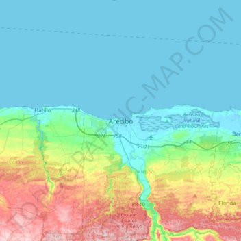Carte topographique Arecibo, altitude, relief