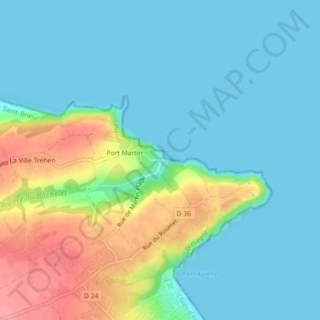 Carte topographique Martin Plage, altitude, relief