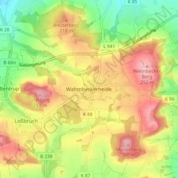 Carte topographique Wahmbeckerheide, altitude, relief