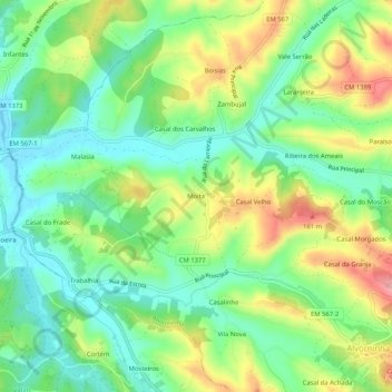 Carte topographique Moita, altitude, relief