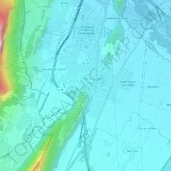 Carte topographique Varces, altitude, relief