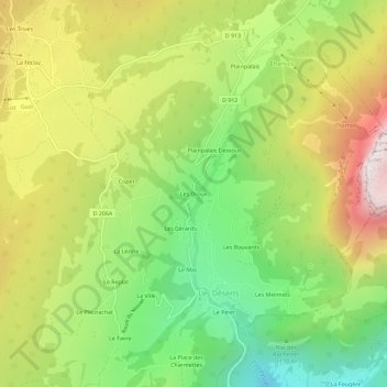 Carte topographique Les Droux, altitude, relief