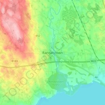 Carte topographique Randalstown, altitude, relief