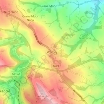 Carte topographique Wortley, altitude, relief