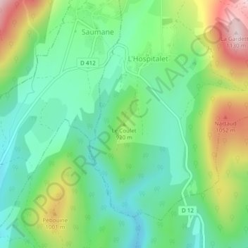 Carte topographique Le Coulet, altitude, relief
