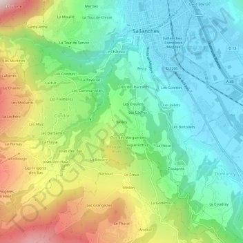 Carte topographique Biolley, altitude, relief