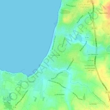 Carte topographique Tharon Plage, altitude, relief