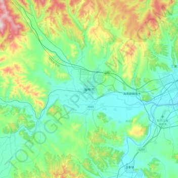 Carte topographique Hailin, altitude, relief