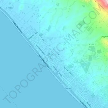 Carte topographique Mahmutlar, altitude, relief