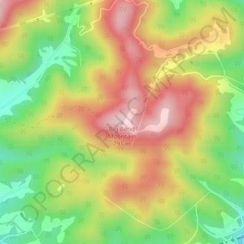 Carte topographique Big Bend Mountain, altitude, relief