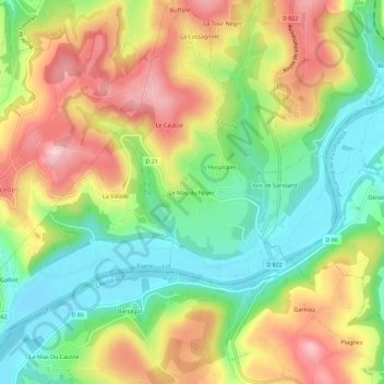 Carte topographique Le Mas du Noyer, altitude, relief