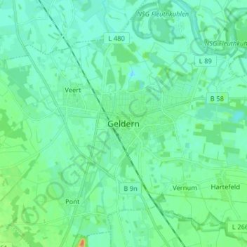 Carte topographique Geldern, altitude, relief