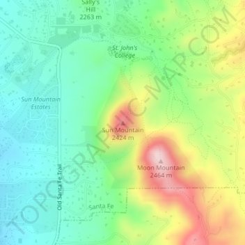 Carte topographique Sun Mountain, altitude, relief