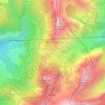 Carte topographique Col de Jaman, altitude, relief