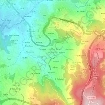 Carte topographique Mosteiro, altitude, relief